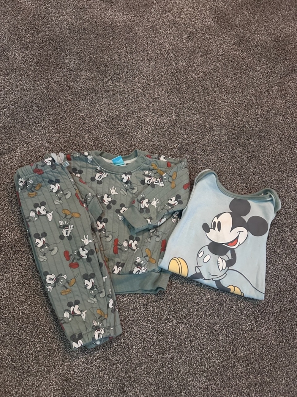 Mickey Mouse Kids Pajama Set - Green Cartoon Print